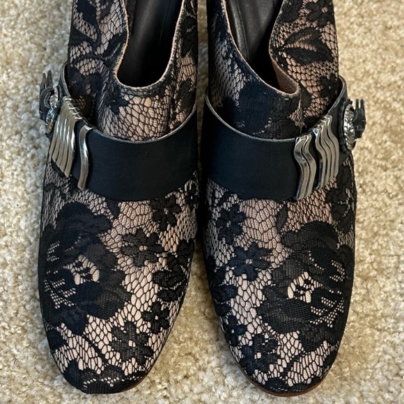 Rachel Comey Black Lace Vermillion Western Concho Buckle Mules - Picture 3 of 7